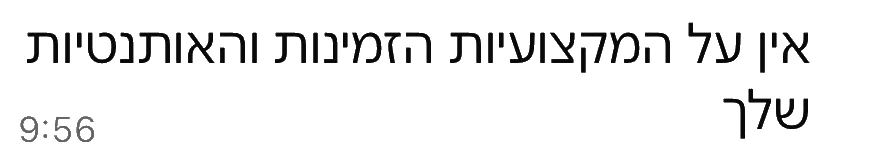 הודעת וואטסאפ מלקוח: אין על המקצועיות, הזמינות והאותנטיות שלך